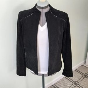 Black Genuine Suede Leather Fitted Jacket